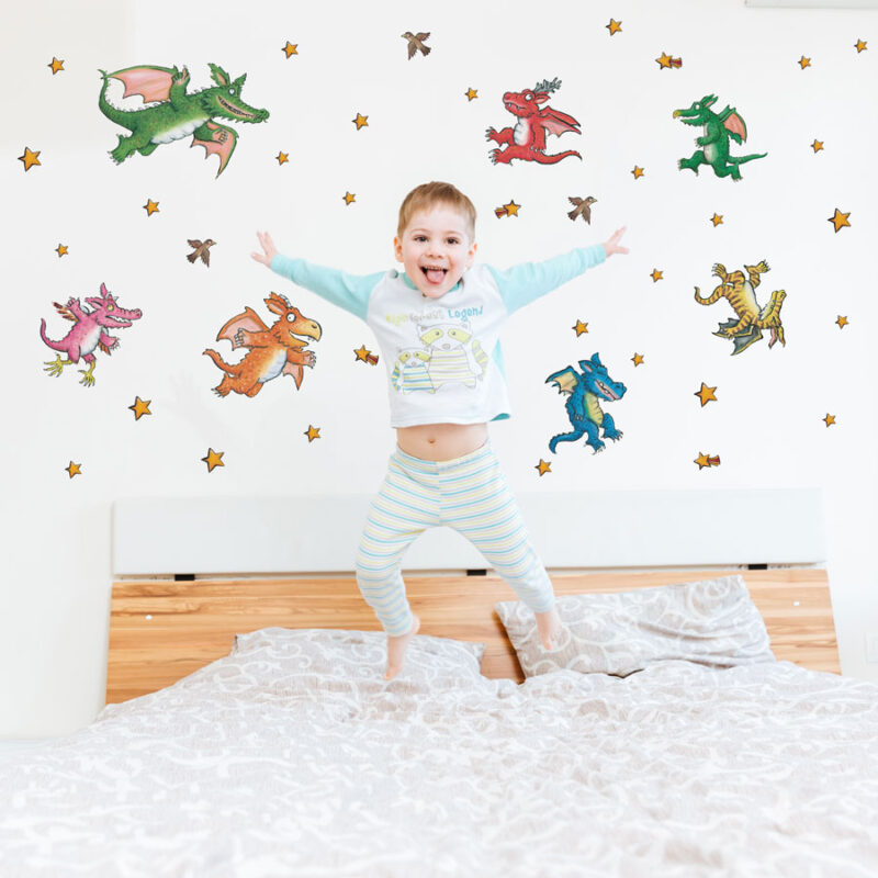 Zog and Dragons wall stickers on a child's bedroom wall
