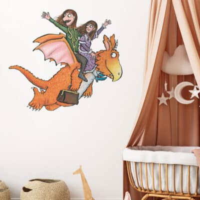 Zog with Gadabout & Pearl wall sticker (Large size) in a nursery next to a cot