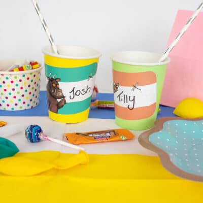 Gruffalo Party name labels on party cups