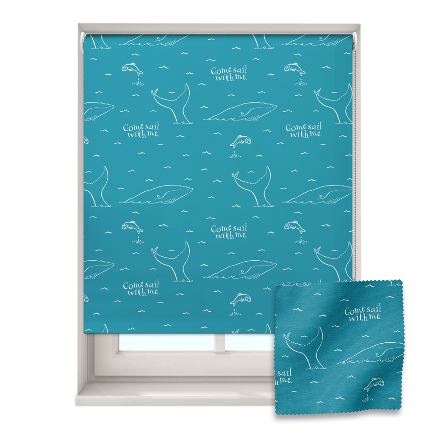 The Snail and the Whale roller blind in a window