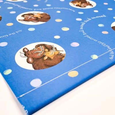 close-up of the gruffalo's child roller blind showing bottom bar with stitching
