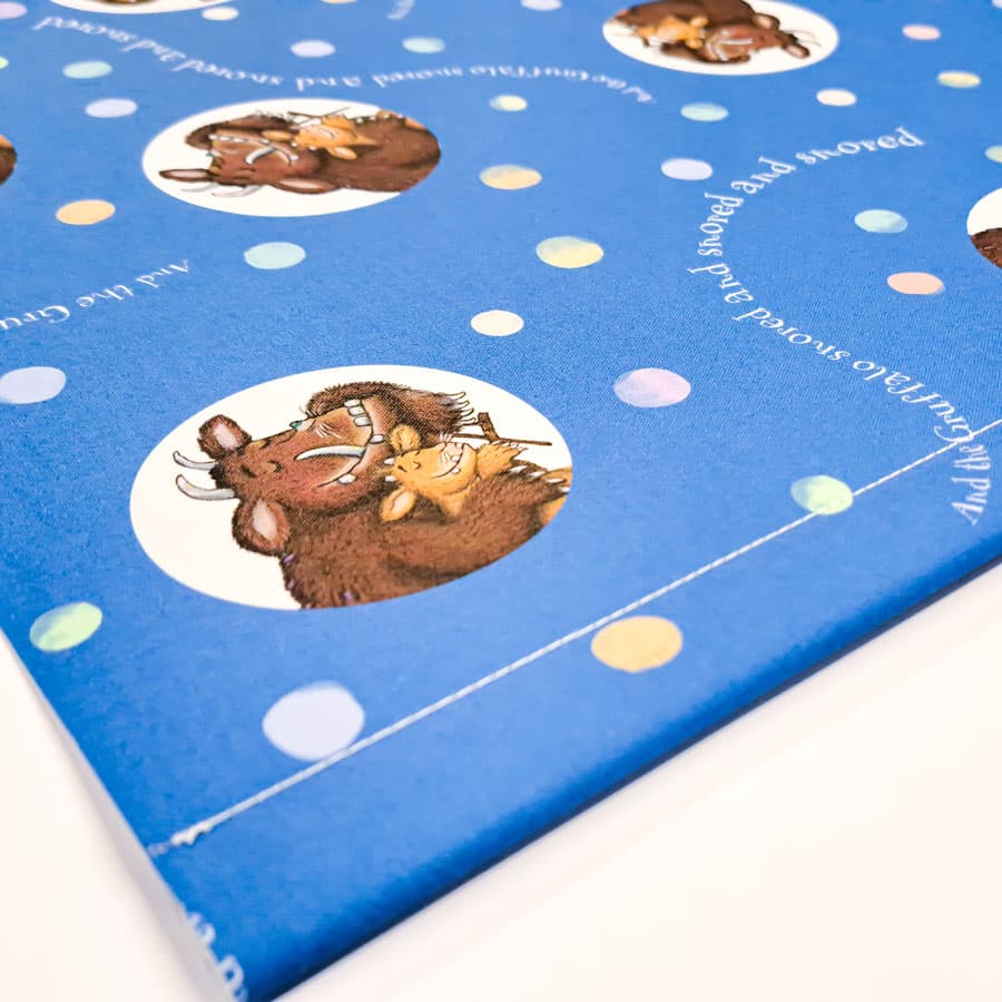 close-up of the gruffalo's child roller blind showing bottom bar with stitching