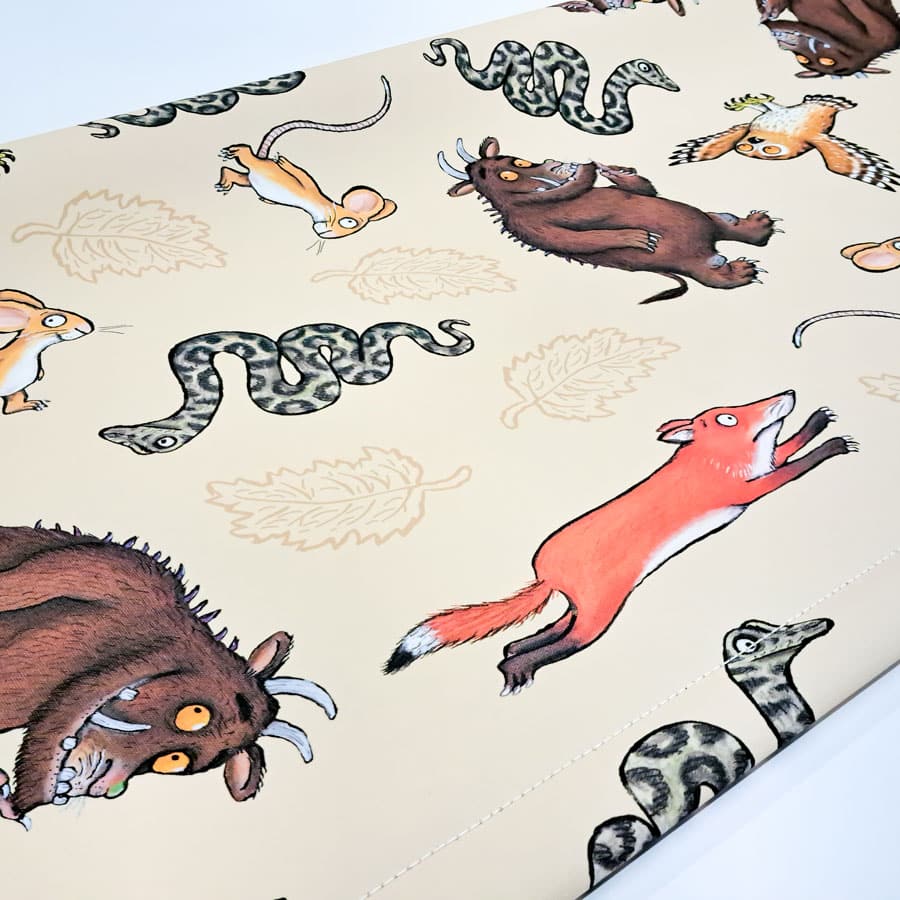 The Gruffalo and Friends roller blind close-up of fabric and bottom bar