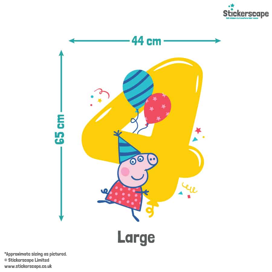 Peppa Pig Number Party Stickers size guide