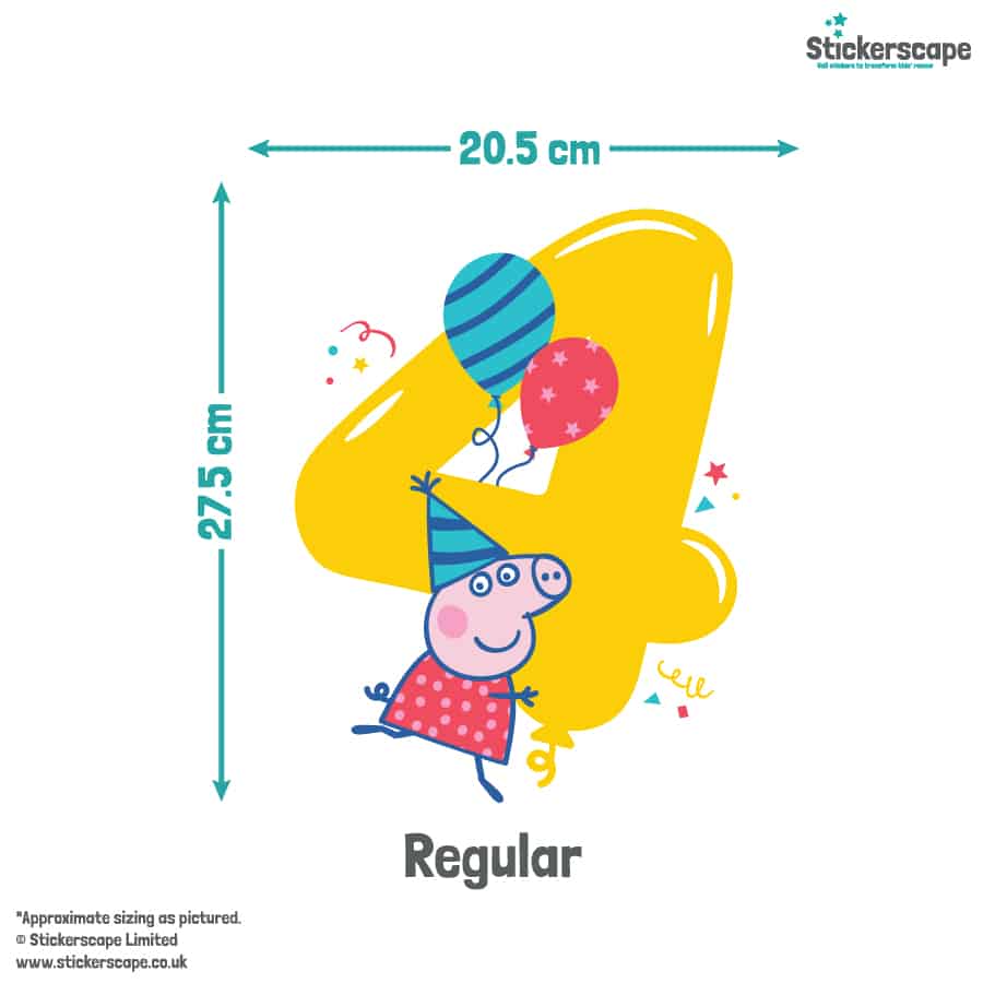 Peppa Pig Number Party Stickers size guide