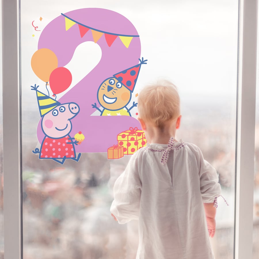 Peppa Pig Number Party Stickers number 2 on a window