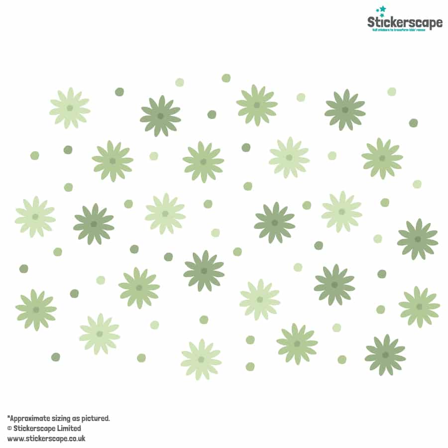 Small Flower Wall Stickers in green on a white background