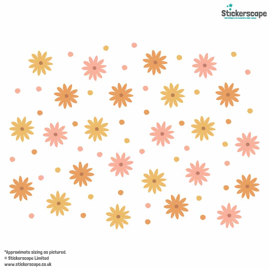 Small Flower Wall Stickers in orange on a white background