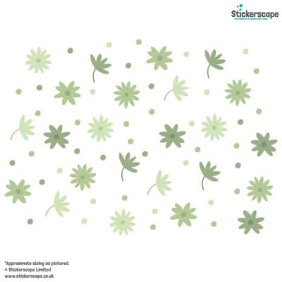 Mixed Flower Wall Stickers in green on a white background