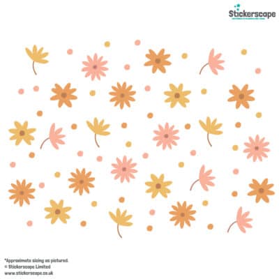 Mixed Flower Wall Stickers in orange on a white background