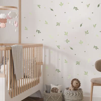 Leaf Wall Stickers in green on a white wall