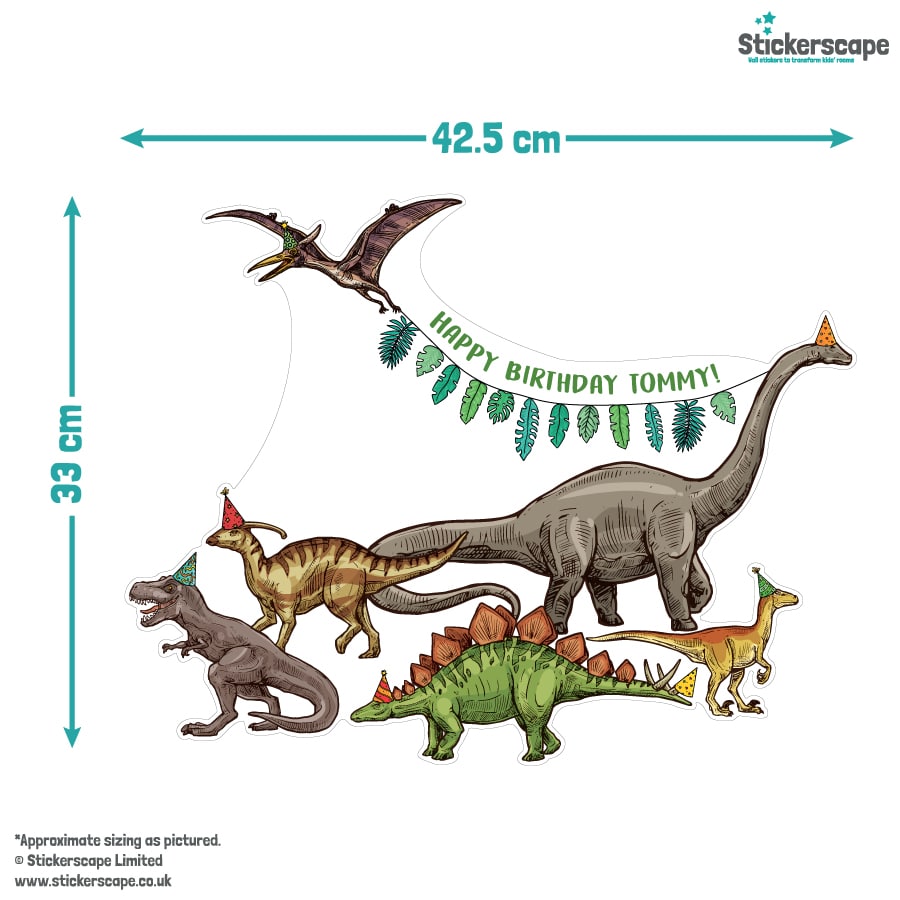 Dinosaur Party Window Sticker size guide