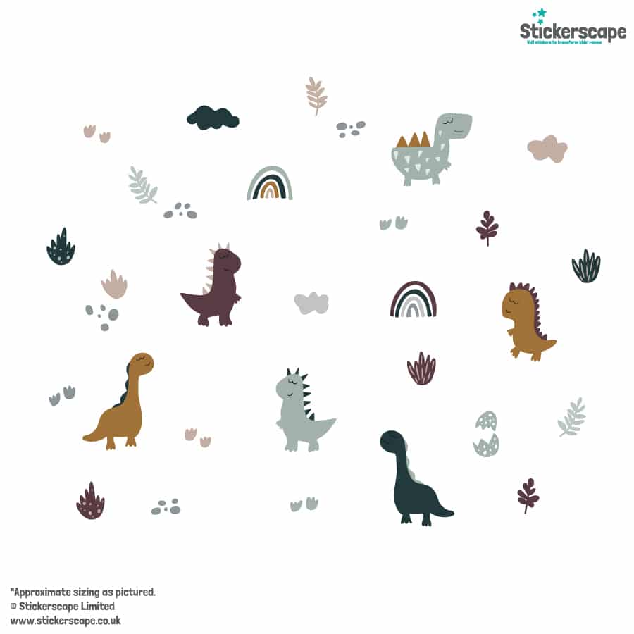 Dinosaur and Rainbows Wall Sticker pack on white background