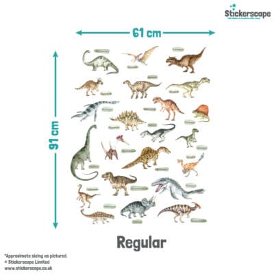 Named Dinosaur Wall Sticker size guide