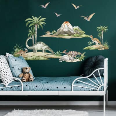 Dinosaur Scene Wall Stickers on a green wall