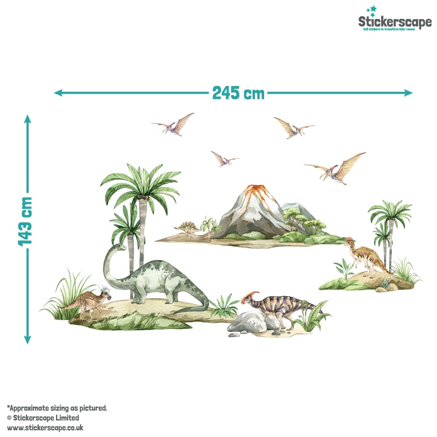 Dinosaur Scene Wall Stickers size guide