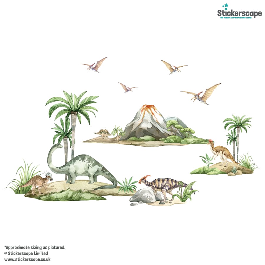 Dinosaur Scene Wall Stickers on a white background
