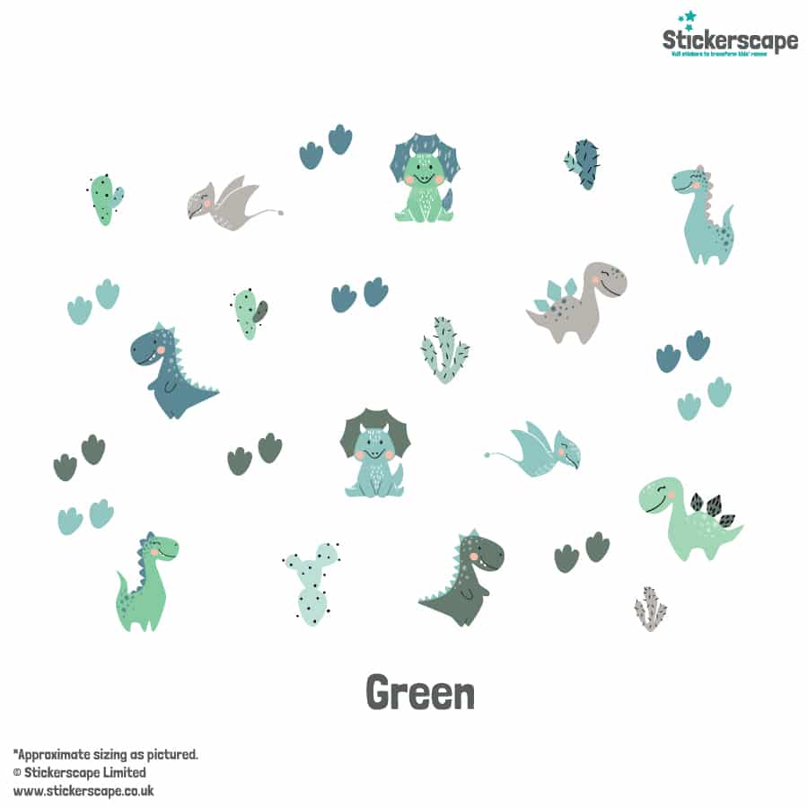 Pastel Dinosaur Wall Sticker in green on a white background