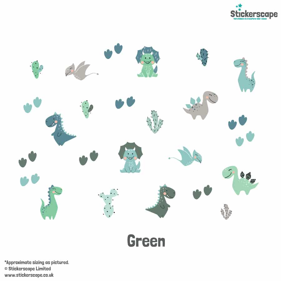 Pastel Dinosaur Wall Sticker in green on a white background
