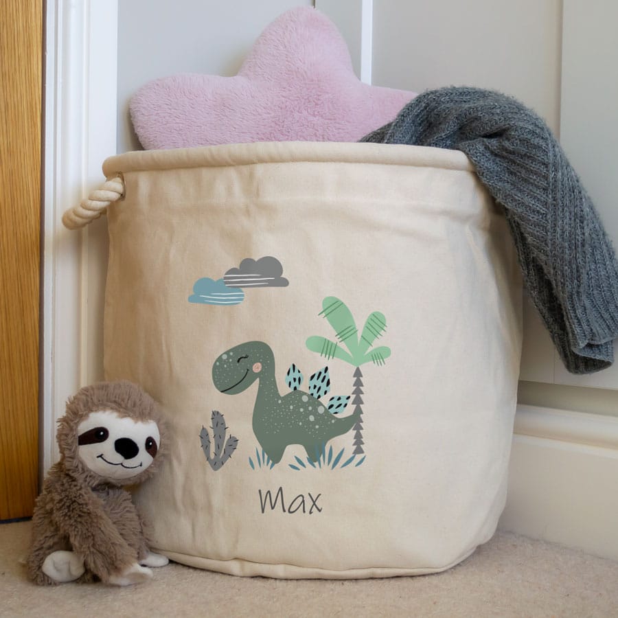 Green Dinosaur Storage Trug with toy and blanket
