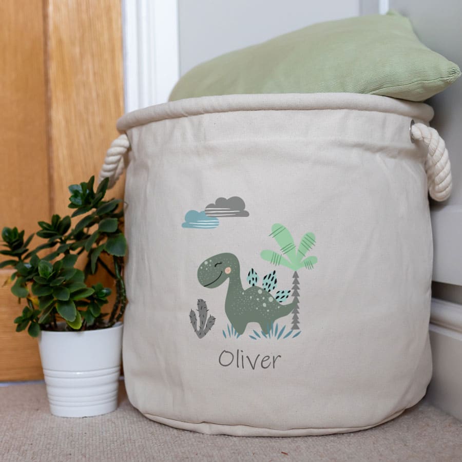 Green Dinosaur Storage Trug with cushion and plant