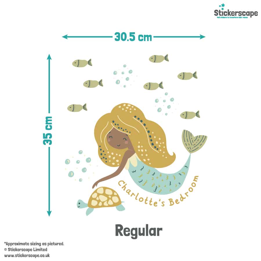 Personalised Mermaid Wall Sticker regular size guide