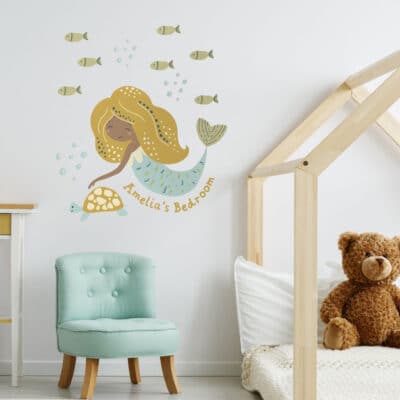 Personalised Mermaid Wall Sticker large size on a white wall
