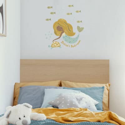 Personalised Mermaid Wall Sticker regular size on a white wall