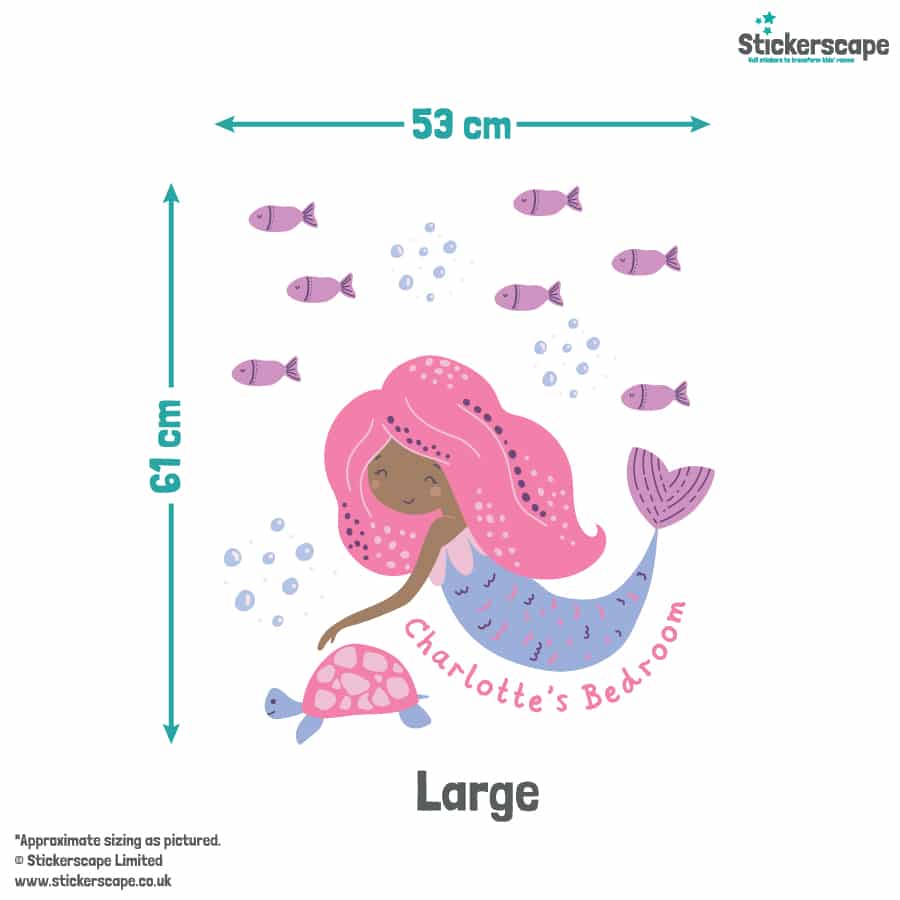 Personalised Mermaid Wall Sticker large size guide