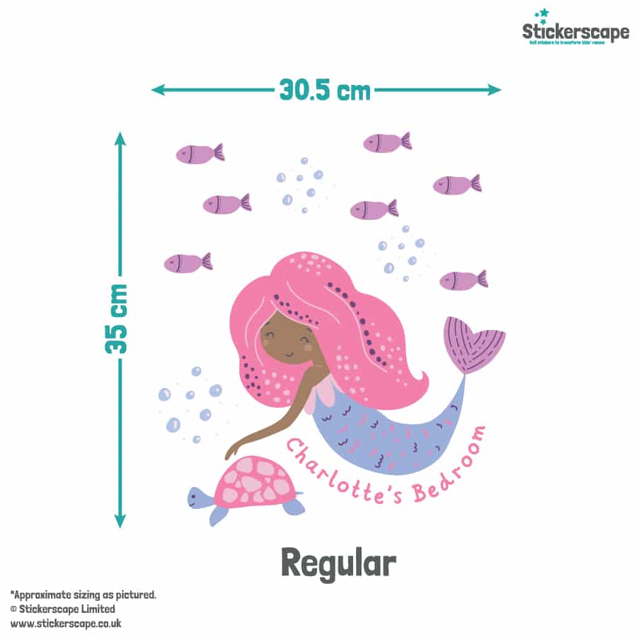 Personalised Mermaid Wall Sticker regular size guide