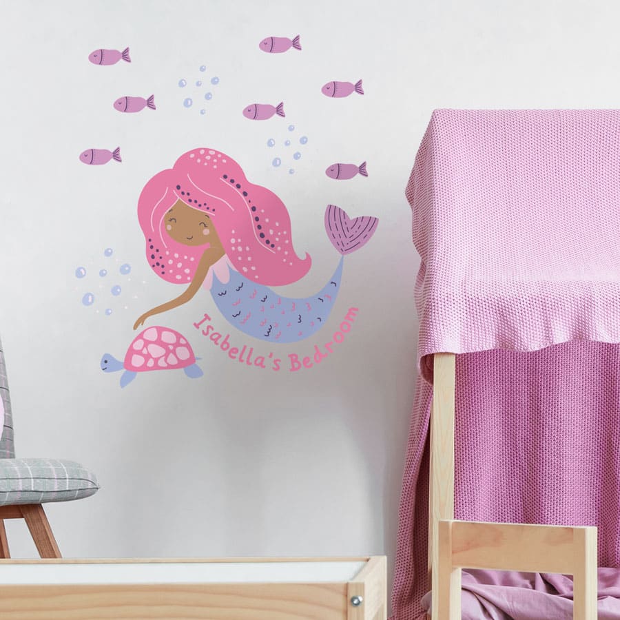 Personalised Mermaid Wall Sticker large size on a white wall