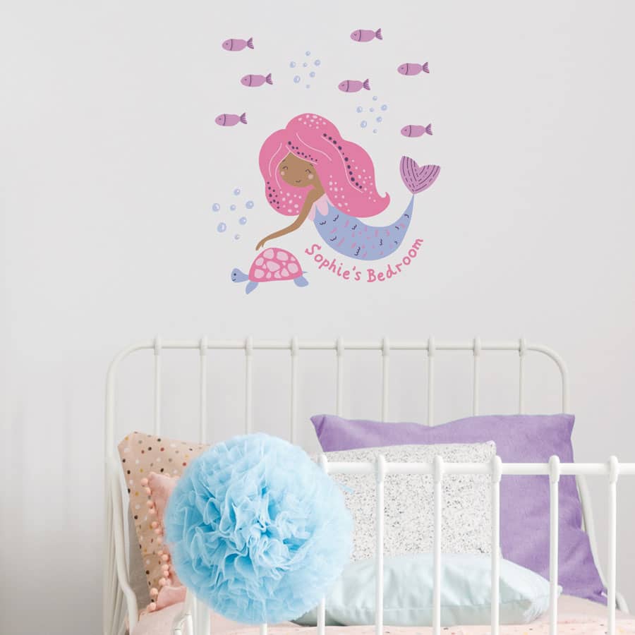 Personalised Mermaid Wall Sticker regular size on a white wall