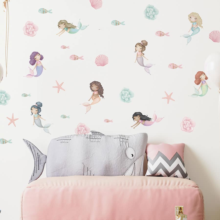 Cute Mermaid Wall Stickers on a white wall