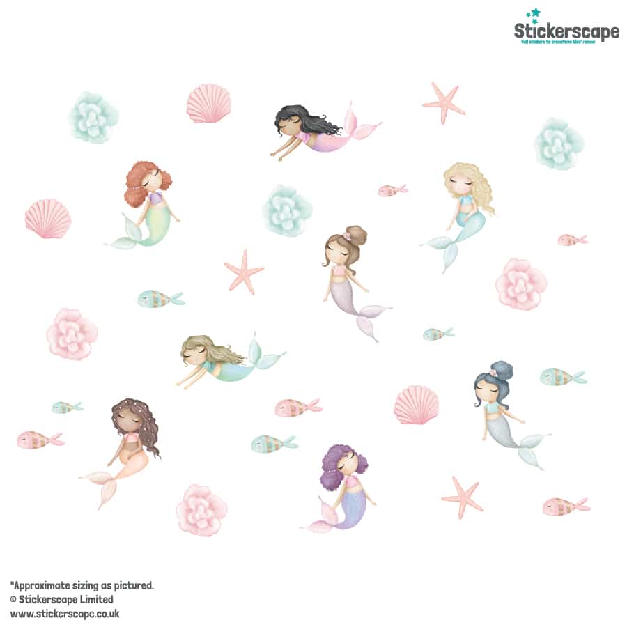 Cute Mermaid Wall Stickers on a white wall