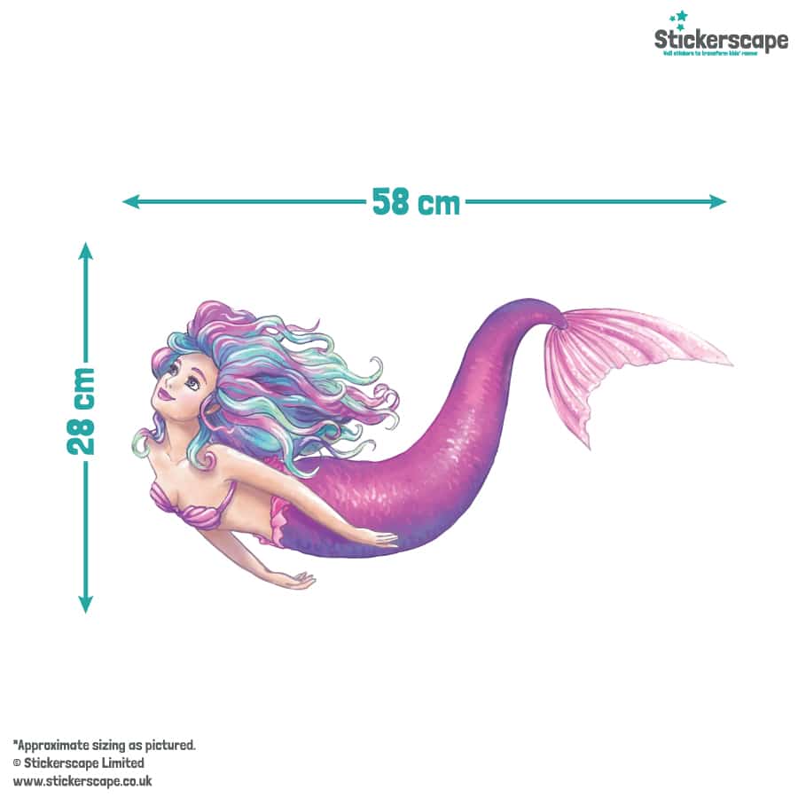 Watercolour Mermaid Wall Stickers size guide