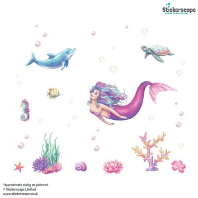 Watercolour Mermaid Wall Stickers on a white background
