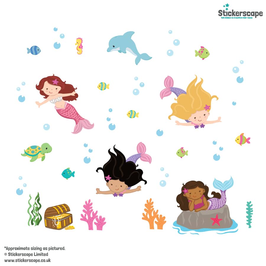 Colourful Mermaid Wall Stickers on a white background