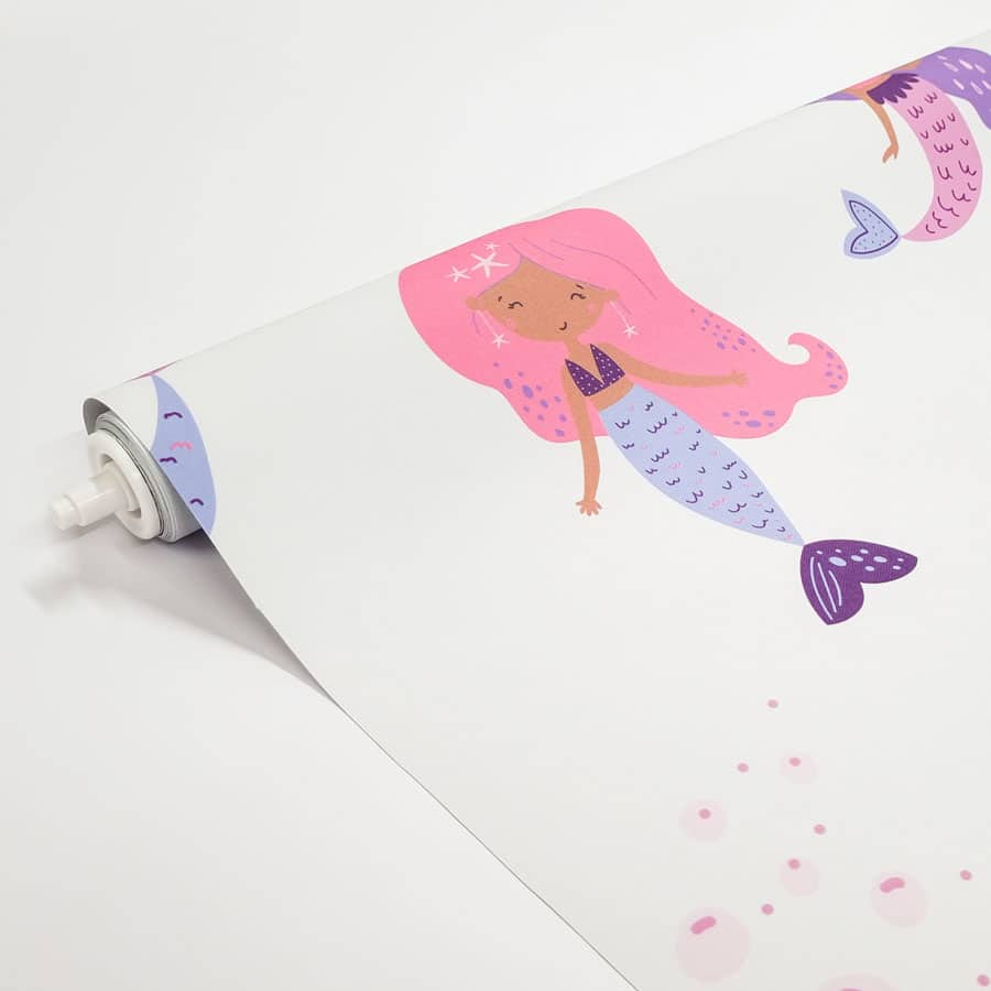 Pink Mermaids and Bubbles Roller Blind close-up showing roller bind mechanism