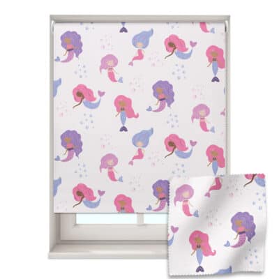 Pink Mermaids and Bubbles Roller Blind on a white background
