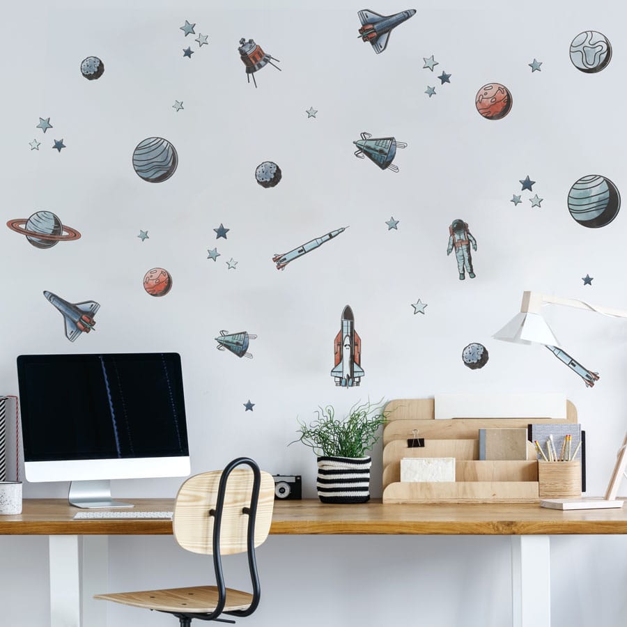 Space Exploration Wall Stickers on a white wall