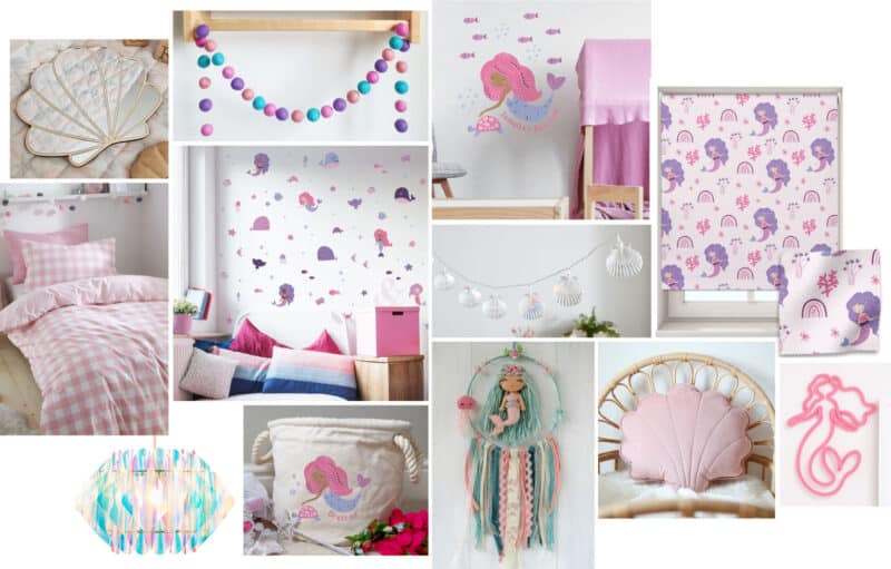 Pink and Purple Mermaid Themed Bedroom Ideas | mood board