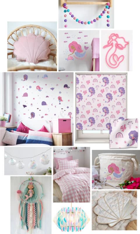 Pink and Purple Mermaid Themed Bedroom Ideas | mood board