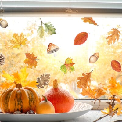 Autumn Leaves and Mushrooms Window Stickers on a window