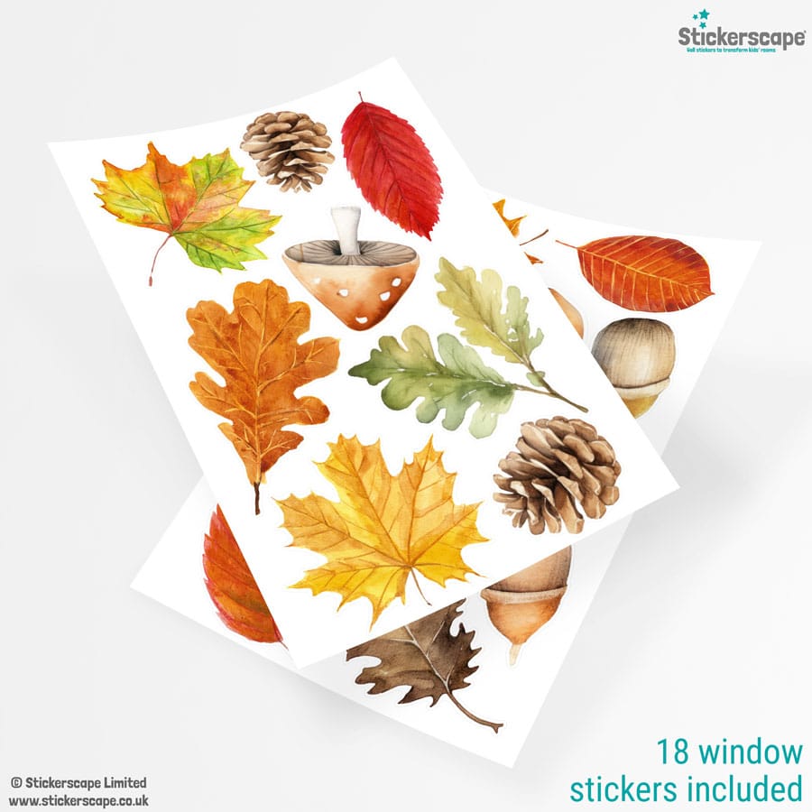 Autumnal Leaves and Mushrooms Window Sticker showing the number of sheets in the pack