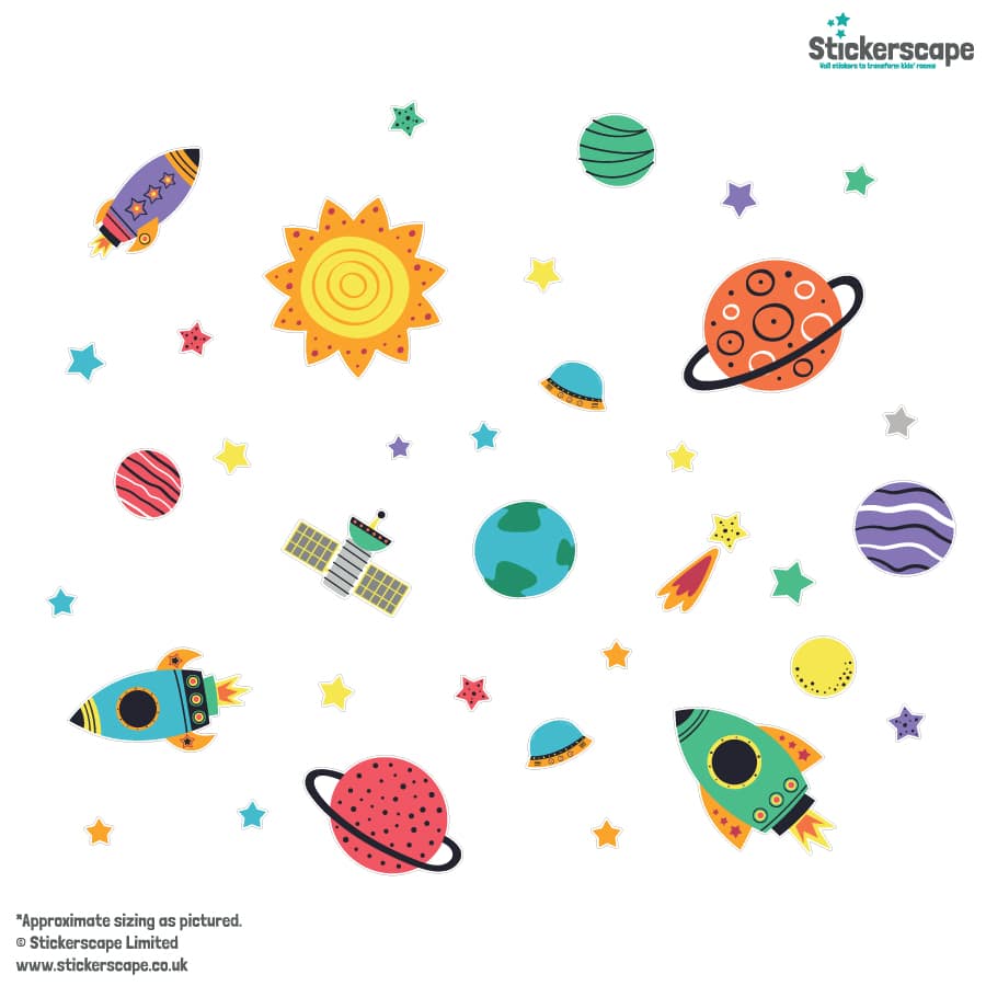 Colourful Space Window Stickers on a white background