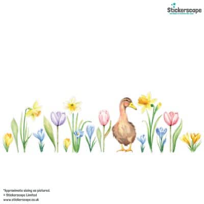 Daffodils and Duck Window Stickers close-up showing stickers on a white background