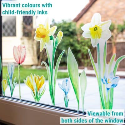 Daffodils and Duck Window Stickers close-up showing stickers on a patio window