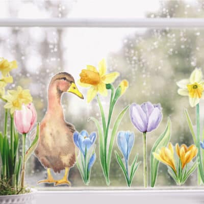 Daffodils and Duck Window Stickers on a window