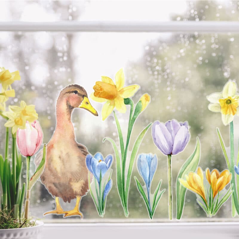 Daffodils and Duck Window Stickers on a window