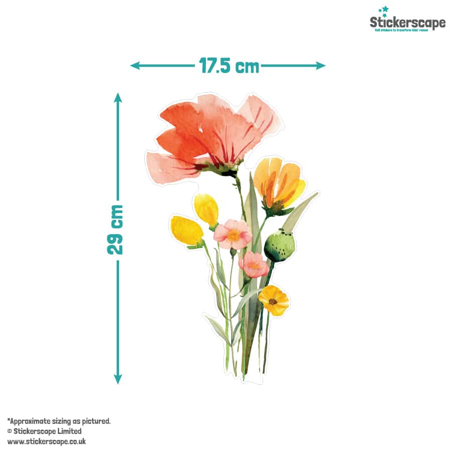 Summer Flowers Window Stickers size guide